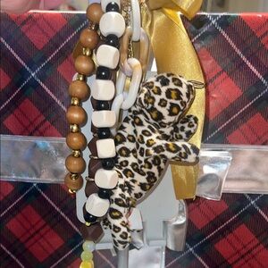 Leopard Print Keychain with Beaded Accents